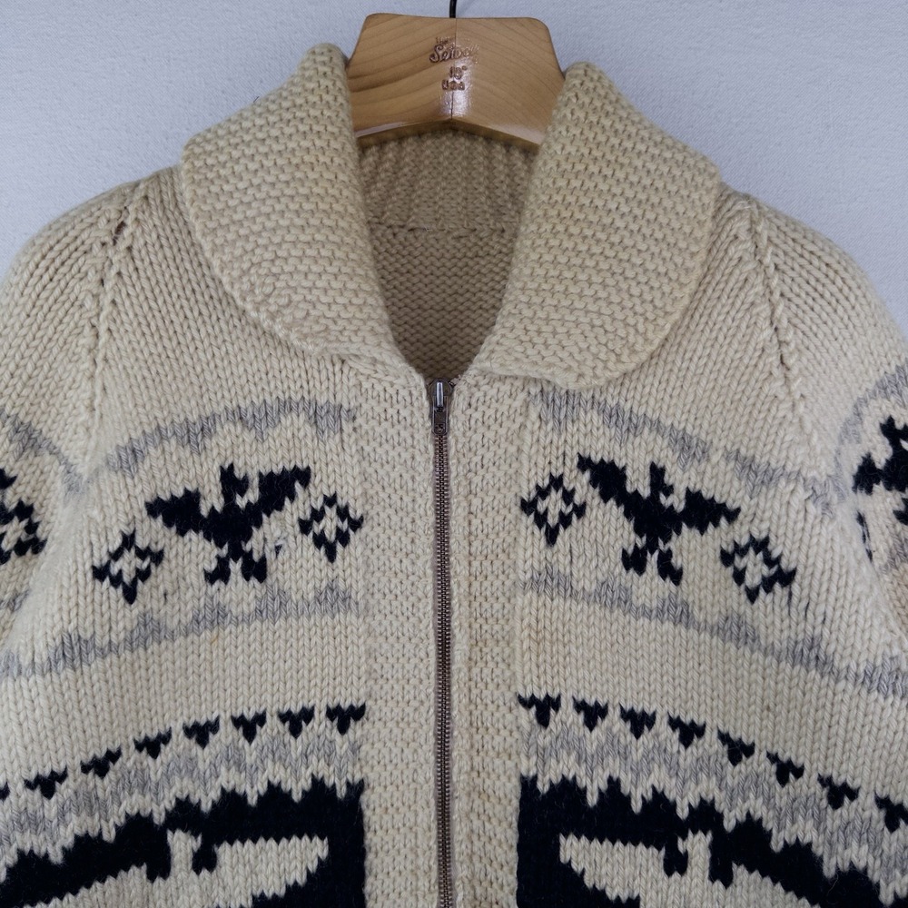 60's Vtg Cowichan Hand Knit Thunderbird Wool Cardigan Sweater Men's Large *Read - Picture 5 of 16